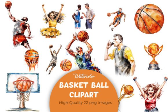 Basketball Game Watercolor Clipart