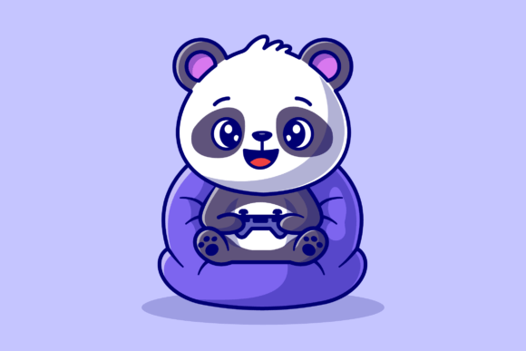 Cute Panda on Playing Game Cartoon: A Versatile Design Asset for Creative Projects