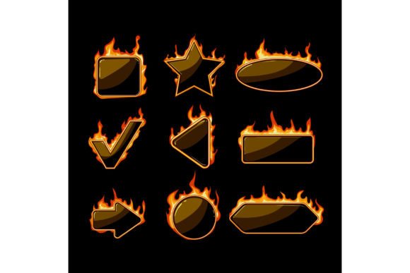 Fire Game Button Set Cartoon Vector Illustrations