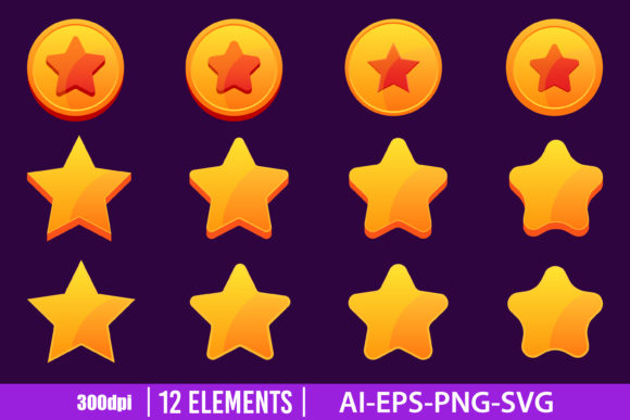 Golden Stars Clipart for Mobile Game Designers and Creators